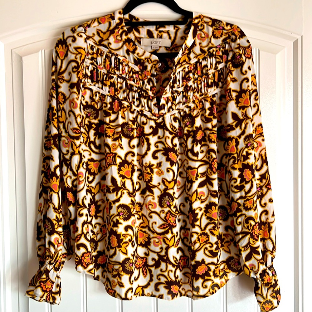 Loft summer top browns ivory color